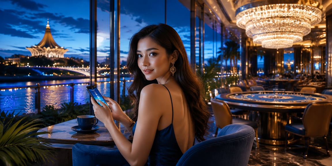 Pengguna Kuching mengakses meja Baccarat 1660 melalui telefon Android dengan sambungan stabil